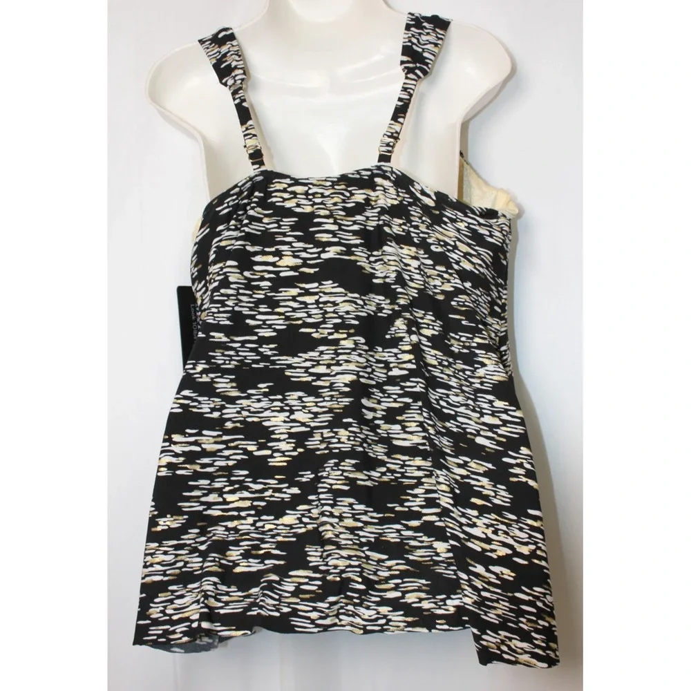 NWT Miraclesuit Zari Dazzle Tankini Top Size 16 Black Gold White Shaping Swim
